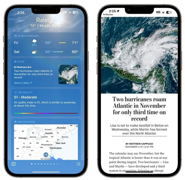 宜阳苹果14维修分享iPhone 14手机如何看天气时顺带看新闻 