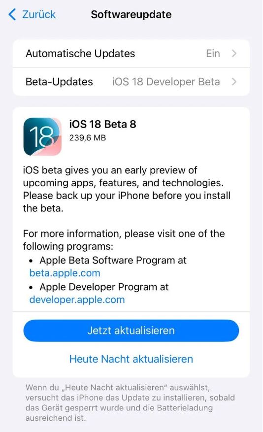 宜阳苹果手机维修分享苹果 iOS / iPadOS 18 开发者预览版 Beta 8 发布 